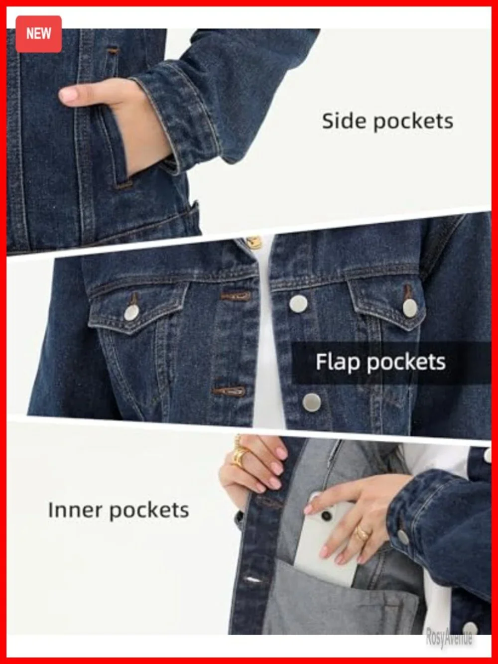 Women Denim Jacket Button Up Long Sleeve with Inner Pockets
